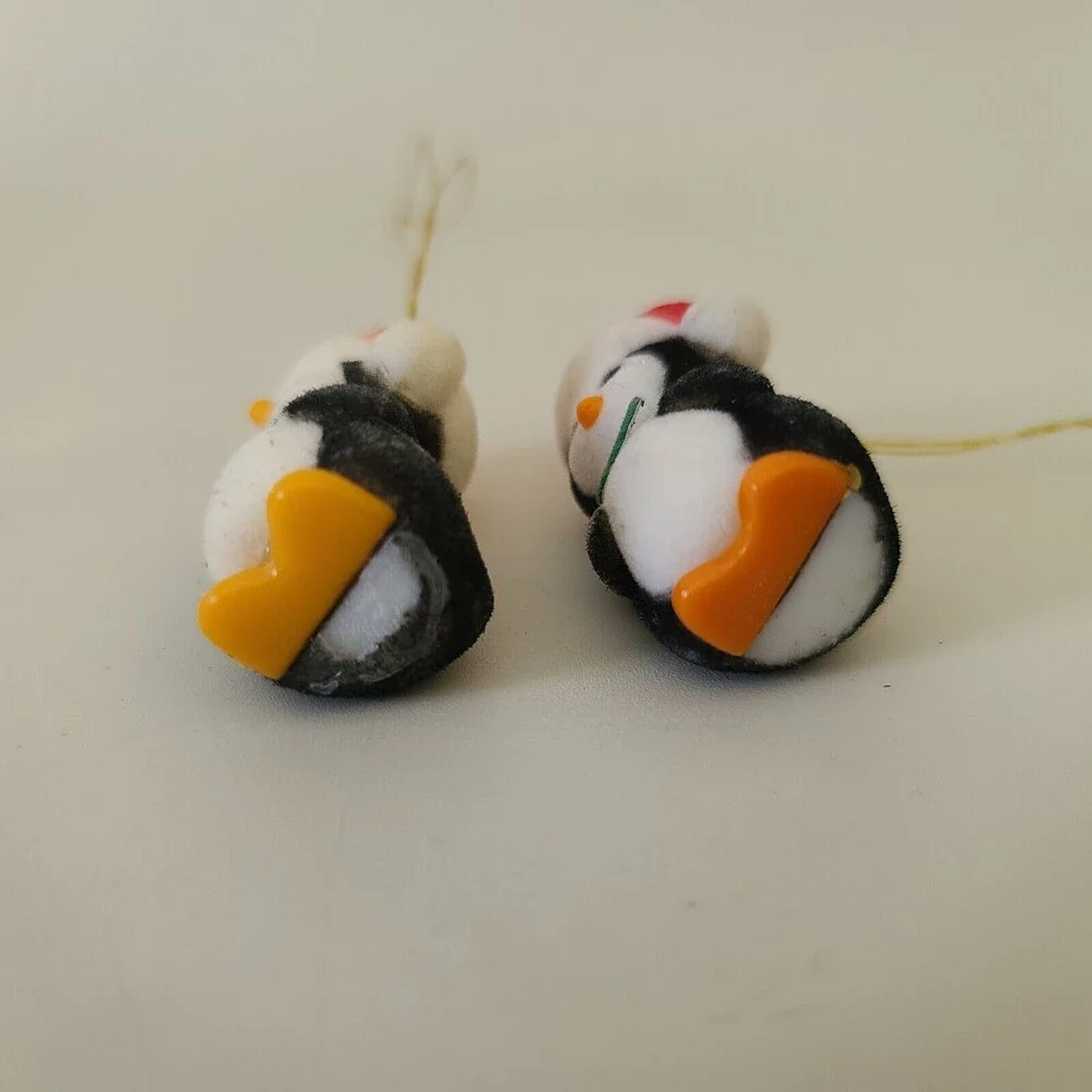 Avon Ornament Flocked Penguins Ornaments Set of 2